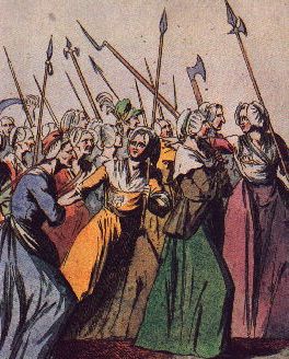 Vrouwen eisen brood in een mars van Parijs naar Versailles, 5 okt. 1789. Kunstenaar onbekend